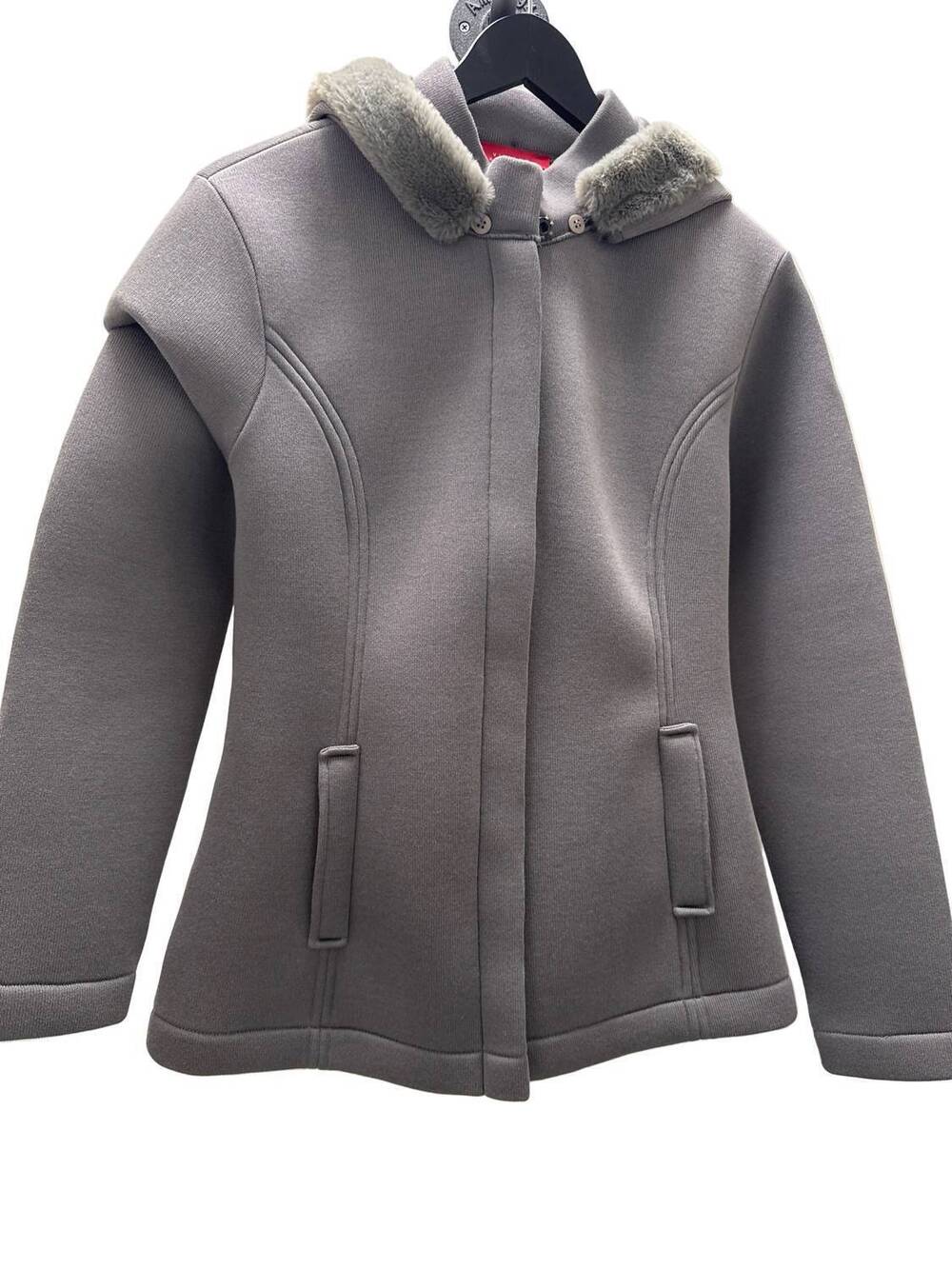 NEW VIVIANE FURRIER women's tricot hooded coat in grey